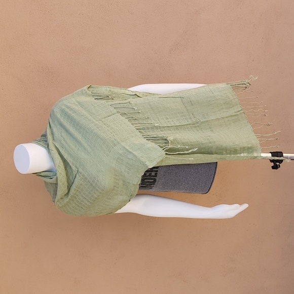 Rectangular Long Pistachio Fringed Scarf Wrap Hijab from Egypt Boho - Picture 6 of 8